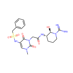 Cn1cc(NS(=O)(=O)Cc2ccccc2)c(=O)n(CC(=O)N[C@H]2CCCN(C(=N)N)[C@@H]2O)c1=O ZINC000029321589