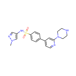 Cn1cc(NS(=O)(=O)c2ccc(-c3ccnc(N4CCNCC4)c3)cc2)cn1 ZINC000199946854