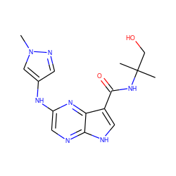 Cn1cc(Nc2cnc3[nH]cc(C(=O)NC(C)(C)CO)c3n2)cn1 ZINC000145177282