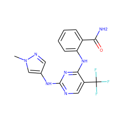 Cn1cc(Nc2ncc(C(F)(F)F)c(Nc3ccccc3C(N)=O)n2)cn1 ZINC000084687549