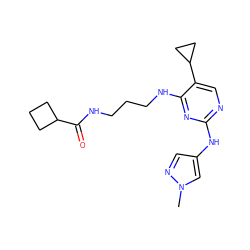 Cn1cc(Nc2ncc(C3CC3)c(NCCCNC(=O)C3CCC3)n2)cn1 ZINC000095563061