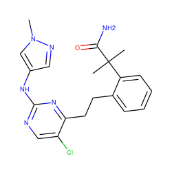 Cn1cc(Nc2ncc(Cl)c(CCc3ccccc3C(C)(C)C(N)=O)n2)cn1 ZINC000211023498