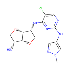 Cn1cc(Nc2ncc(Cl)c(N[C@@H]3CO[C@@H]4[C@H](N)CO[C@H]34)n2)cn1 ZINC001772614762