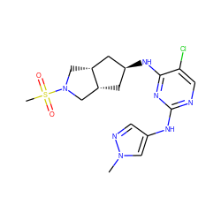 Cn1cc(Nc2ncc(Cl)c(N[C@H]3C[C@@H]4CN(S(C)(=O)=O)C[C@@H]4C3)n2)cn1 ZINC001772647866