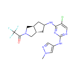 Cn1cc(Nc2ncc(Cl)c(NC3C[C@@H]4CN(C(=O)C(F)(F)F)C[C@H]4C3)n2)cn1 ZINC001772570217