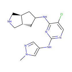 Cn1cc(Nc2ncc(Cl)c(NC3C[C@@H]4CNC[C@H]4C3)n2)cn1 ZINC001772640108