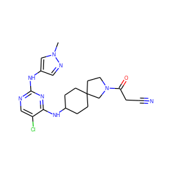 Cn1cc(Nc2ncc(Cl)c(NC3CCC4(CC3)CCN(C(=O)CC#N)C4)n2)cn1 ZINC001772606152