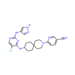 Cn1cc(Nc2ncc(Cl)c(NC3CCC4(CC3)CCN(c3ccc(C#N)cn3)CC4)n2)cn1 ZINC001772580105