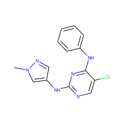 Cn1cc(Nc2ncc(Cl)c(Nc3ccccc3)n2)cn1 ZINC000063540044