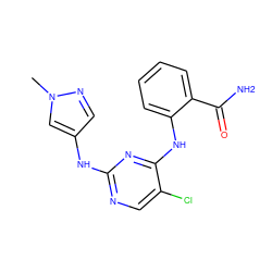 Cn1cc(Nc2ncc(Cl)c(Nc3ccccc3C(N)=O)n2)cn1 ZINC000063540050