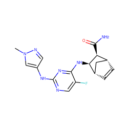 Cn1cc(Nc2ncc(F)c(N[C@H]3[C@@H](C(N)=O)[C@@H]4C=C[C@H]3C4)n2)cn1 ZINC000084689581