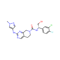 Cn1cc(Nc2ncc3c(n2)CN(C(=O)N[C@H](CO)c2ccc(F)c(Cl)c2)CC3)cn1 ZINC000169331845