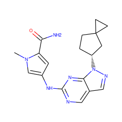 Cn1cc(Nc2ncc3cnn([C@@H]4CCC5(CC5)C4)c3n2)cc1C(N)=O ZINC000084614491