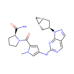 Cn1cc(Nc2ncc3cnn([C@H]4C[C@@H]5C[C@@H]5C4)c3n2)cc1C(=O)N1CCC[C@H]1C(N)=O ZINC000101500490