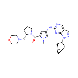 Cn1cc(Nc2ncc3cnn([C@H]4C[C@@H]5C[C@@H]5C4)c3n2)cc1C(=O)N1CCC[C@H]1CN1CCOCC1 ZINC000101500496