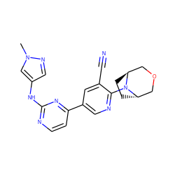 Cn1cc(Nc2nccc(-c3cnc(N4[C@H]5CC[C@H]4COC5)c(C#N)c3)n2)cn1 ZINC001772580095