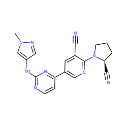 Cn1cc(Nc2nccc(-c3cnc(N4CCC[C@H]4C#N)c(C#N)c3)n2)cn1 ZINC000221272412