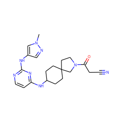 Cn1cc(Nc2nccc(NC3CCC4(CC3)CCN(C(=O)CC#N)C4)n2)cn1 ZINC001772593260