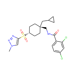 Cn1cc(S(=O)(=O)[C@H]2CC[C@@](CNC(=O)c3ccc(Cl)cc3Cl)(CC3CC3)CC2)nn1 ZINC000101232278