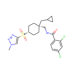 Cn1cc(S(=O)(=O)[C@H]2CC[C@](CNC(=O)c3ccc(Cl)cc3Cl)(CC3CC3)CC2)nn1 ZINC000101232280