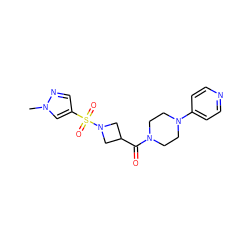 Cn1cc(S(=O)(=O)N2CC(C(=O)N3CCN(c4ccncc4)CC3)C2)cn1 ZINC000084672237