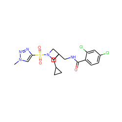 Cn1cc(S(=O)(=O)N2CC(CNC(=O)c3ccc(Cl)cc3Cl)(CC3CC3)C2)nn1 ZINC000040939096