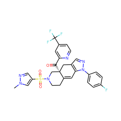 Cn1cc(S(=O)(=O)N2CCC3=Cc4c(cnn4-c4ccc(F)cc4)C[C@]3(C(=O)c3cc(C(F)(F)F)ccn3)C2)cn1 ZINC000141949519