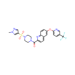 Cn1cc(S(=O)(=O)N2CCN(C(=O)c3ccc4cc(Oc5ccc(C(F)(F)F)cn5)ccc4n3)CC2)cn1 ZINC001772583138