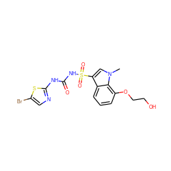 Cn1cc(S(=O)(=O)NC(=O)Nc2ncc(Br)s2)c2cccc(OCCO)c21 ZINC000045371129