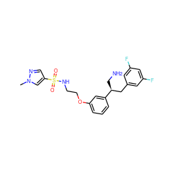 Cn1cc(S(=O)(=O)NCCOc2cccc([C@@H](CN)Cc3cc(F)cc(F)c3)c2)cn1 ZINC000114259593