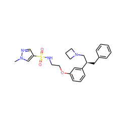 Cn1cc(S(=O)(=O)NCCOc2cccc([C@H](Cc3ccccc3)CN3CCC3)c2)cn1 ZINC000114259450