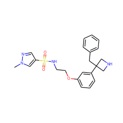 Cn1cc(S(=O)(=O)NCCOc2cccc(C3(Cc4ccccc4)CNC3)c2)cn1 ZINC000114259515