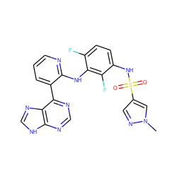 Cn1cc(S(=O)(=O)Nc2ccc(F)c(Nc3ncccc3-c3ncnc4[nH]cnc34)c2F)cn1 ZINC000166371912