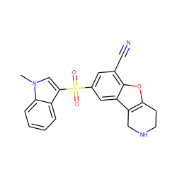 Cn1cc(S(=O)(=O)c2cc(C#N)c3oc4c(c3c2)CNCC4)c2ccccc21 ZINC000147619686