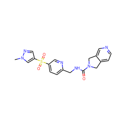 Cn1cc(S(=O)(=O)c2ccc(CNC(=O)N3Cc4ccncc4C3)nc2)cn1 ZINC001772651999