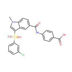 Cn1cc(S(=O)(=O)c2cccc(Cl)c2)c2cc(C(=O)Nc3ccc(C(=O)O)cc3)ccc21 ZINC000299856502