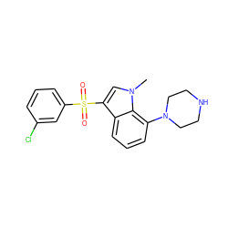 Cn1cc(S(=O)(=O)c2cccc(Cl)c2)c2cccc(N3CCNCC3)c21 ZINC000028525678