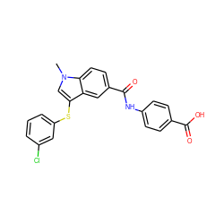 Cn1cc(Sc2cccc(Cl)c2)c2cc(C(=O)Nc3ccc(C(=O)O)cc3)ccc21 ZINC000299857348