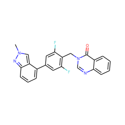 Cn1cc2c(-c3cc(F)c(Cn4cnc5ccccc5c4=O)c(F)c3)cccc2n1 ZINC000653864004