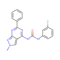 Cn1cc2c(NC(=O)Nc3cccc(Cl)c3)nc(-c3ccccc3)nc2n1 ZINC000049088088