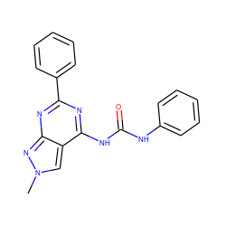 Cn1cc2c(NC(=O)Nc3ccccc3)nc(-c3ccccc3)nc2n1 ZINC000049114111