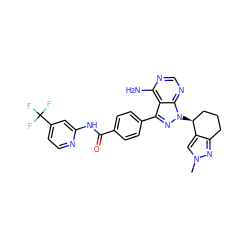 Cn1cc2c(n1)CCC[C@@H]2n1nc(-c2ccc(C(=O)Nc3cc(C(F)(F)F)ccn3)cc2)c2c(N)ncnc21 ZINC000217070629