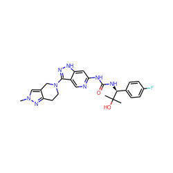 Cn1cc2c(n1)CCN(c1n[nH]c3cc(NC(=O)N[C@@H](c4ccc(F)cc4)C(C)(C)O)ncc13)C2 ZINC001772646844