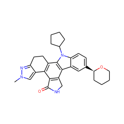 Cn1cc2c(n1)CCc1c-2c2c(c3c4cc([C@@H]5CCCCO5)ccc4n(C4CCCC4)c13)CNC2=O ZINC000049785470