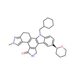 Cn1cc2c(n1)CCc1c-2c2c(c3c4cc([C@@H]5CCCCO5)ccc4n(CC4CCCCC4)c13)CNC2=O ZINC000049036593