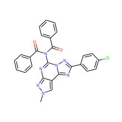 Cn1cc2c(nc(N(C(=O)c3ccccc3)C(=O)c3ccccc3)n3nc(-c4ccc(Cl)cc4)nc23)n1 ZINC000049112586