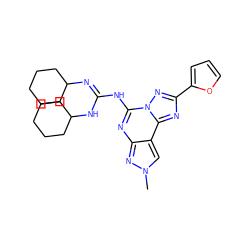 Cn1cc2c(nc(N/C(=N/C3CCCCC3)NC3CCCCC3)n3nc(-c4ccco4)nc23)n1 ZINC000473127183