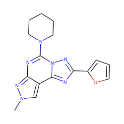 Cn1cc2c(nc(N3CCCCC3)n3nc(-c4ccco4)nc23)n1 ZINC000095579122