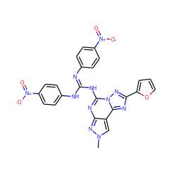 Cn1cc2c(nc(NC(=Nc3ccc([N+](=O)[O-])cc3)Nc3ccc([N+](=O)[O-])cc3)n3nc(-c4ccco4)nc23)n1 ZINC000473123577