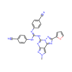 Cn1cc2c(nc(NC(=Nc3ccc(C#N)cc3)Nc3ccc(C#N)cc3)n3nc(-c4ccco4)nc23)n1 ZINC000473125640